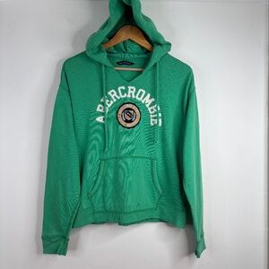 Abercrombie Hoodie L Spellout Y2K  Logo Embroidered Graphic Kelly Green Lounge